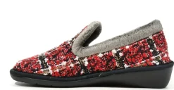 Zapatillas de casa cerradas en tejido rojo para mujer