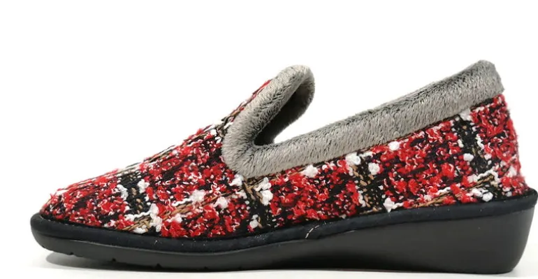 Zapatillas de casa cerradas en tejido rojo para mujer