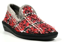 Zapatillas de casa cerradas en tejido rojo para mujer