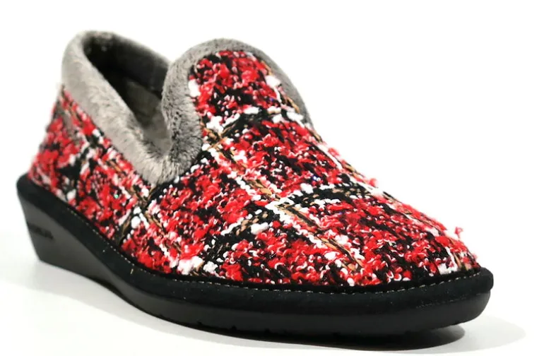 Zapatillas de casa cerradas en tejido rojo para mujer