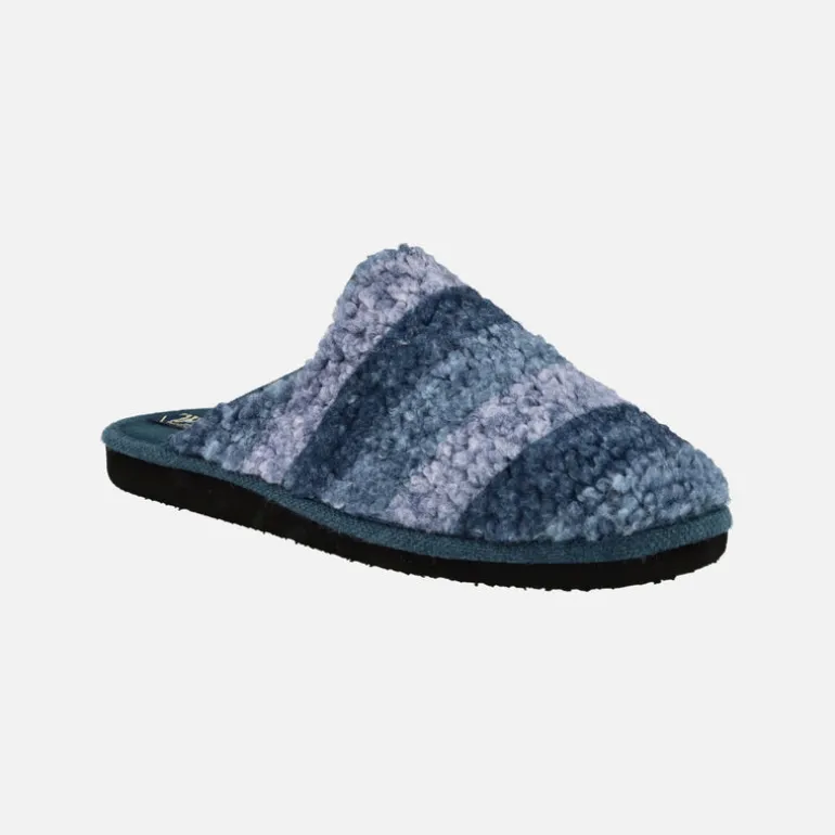 Zapatillas de casa de hombre a listas en borreguillo