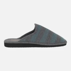 Zapatillas de casa para hombre en tejido a rayas grises y azules