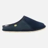 Zapatillas de casa para hombre en piel serraje azul con forro de lana