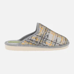 Zapatillas de casa para mujer en tejido estampado en gris y amarillo
