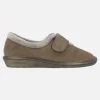Zapatillas de casa para mujer en ante taupe con cierre de velcro