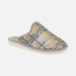 Zapatillas de casa para mujer en tejido estampado en gris y amarillo