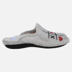 Zapatillas de casa para mujer Tres en Raya de corazones gris