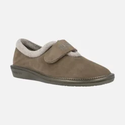 Zapatillas de casa para mujer en ante taupe con cierre de velcro
