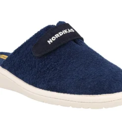Zapatillas de casa para mujer en toalla azul marino con cierre de velcro