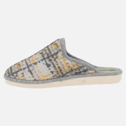 Zapatillas de casa para mujer en tejido estampado en gris y amarillo