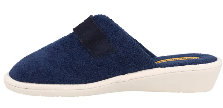 Zapatillas de casa para mujer en toalla azul marino con cierre de velcro