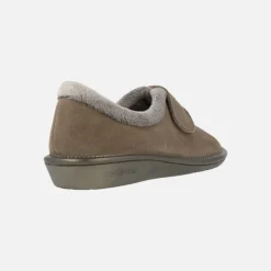 Zapatillas de casa para mujer en ante taupe con cierre de velcro