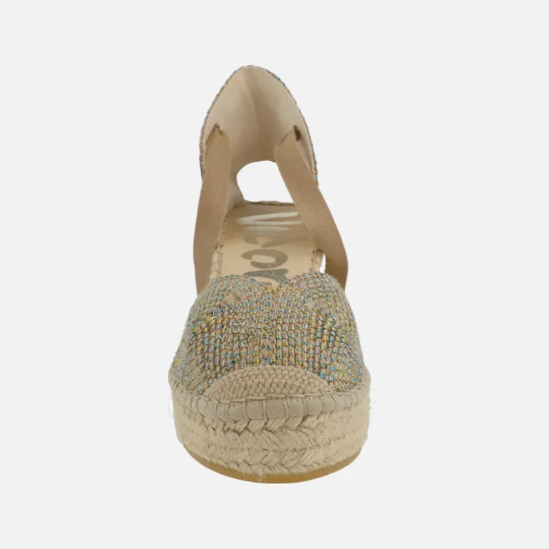 Zapatillas de cuña alta de esparto con cintas en tejido uve arena