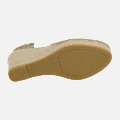 Zapatillas de cuña alta de esparto con cintas en tejido uve arena