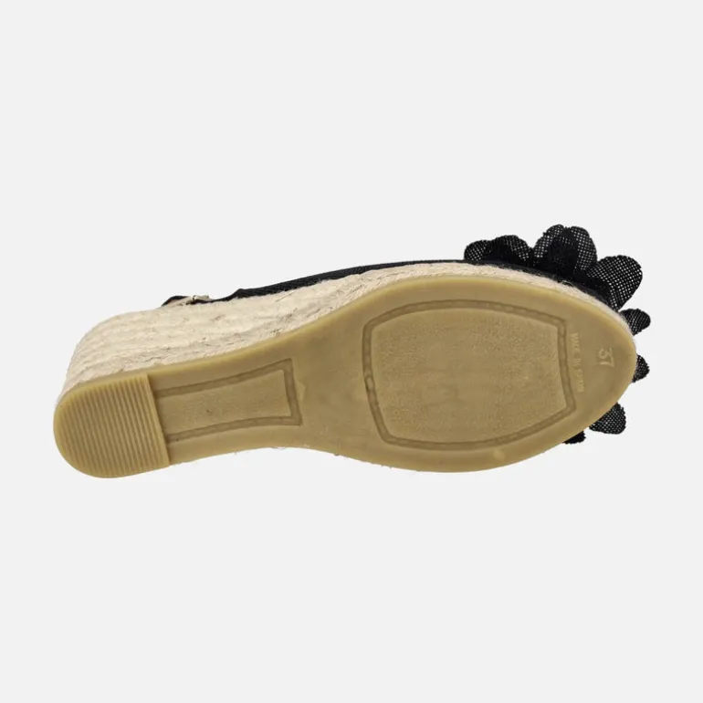 Zapatillas de esparto abiertas de puntera con adorno de flor