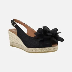 Zapatillas de esparto abiertas de puntera con adorno de flor