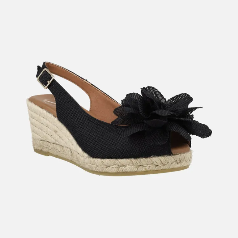 Zapatillas de esparto abiertas de puntera con adorno de flor