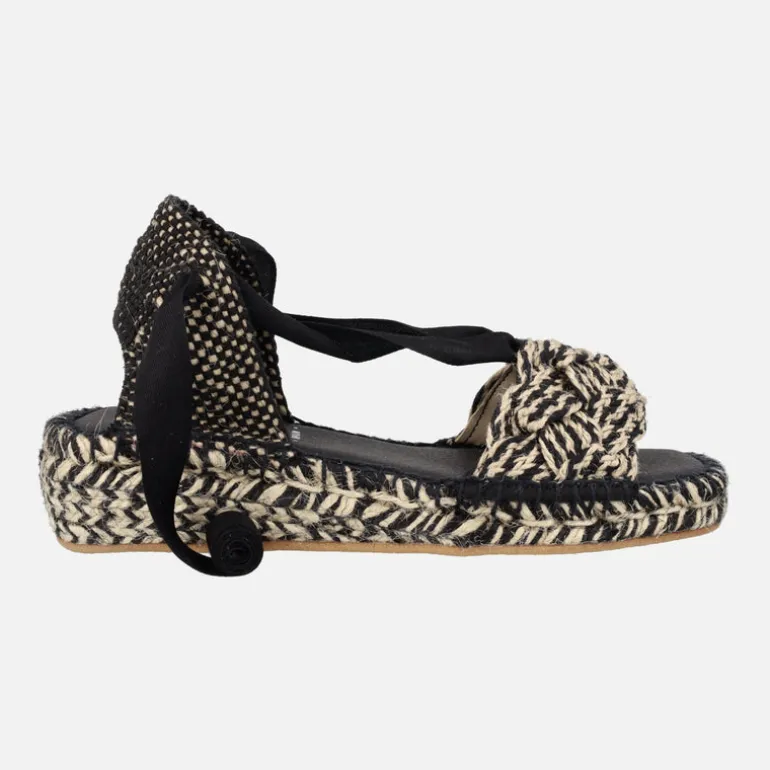 Zapatillas de esparto con cintas en combinado beige y negro