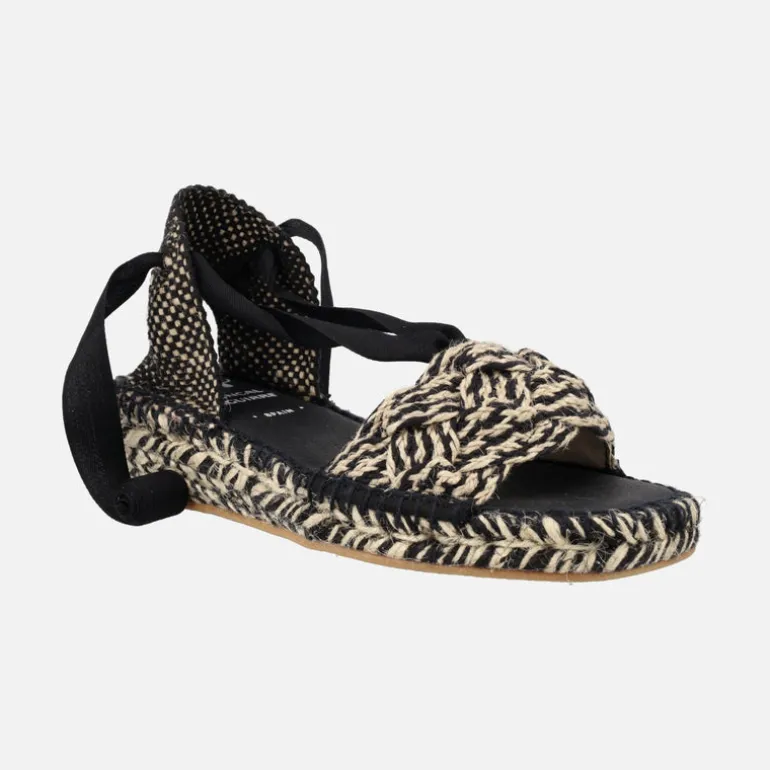Zapatillas de esparto con cintas en combinado beige y negro