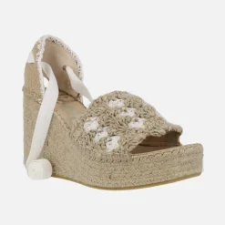 Zapatillas de esparto con cuña alta y plataforma en tejido ganchillo