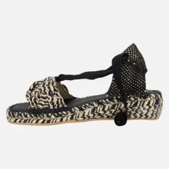 Zapatillas de esparto con cintas en combinado beige y negro