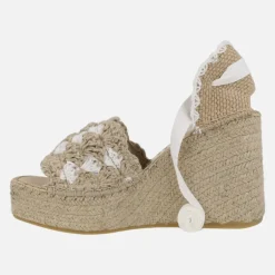 Zapatillas de esparto con cuña alta y plataforma en tejido ganchillo