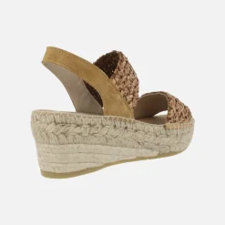 Zapatillas de esparto con cuña media y tiras trenzadas de rafia