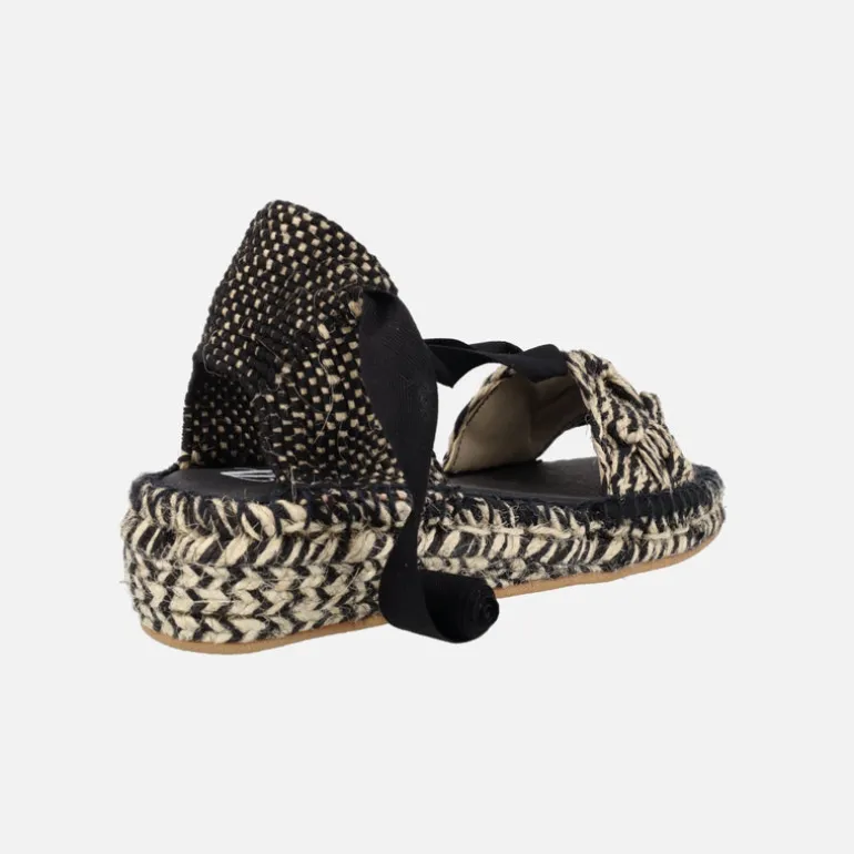 Zapatillas de esparto con cintas en combinado beige y negro