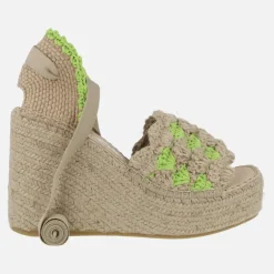 Zapatillas de esparto con cuña alta y plataforma en tejido ganchillo