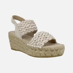 Zapatillas de esparto con cuña media y tiras trenzadas de rafia