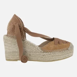 Zapatillas de esparto en serraje cuero con cintas