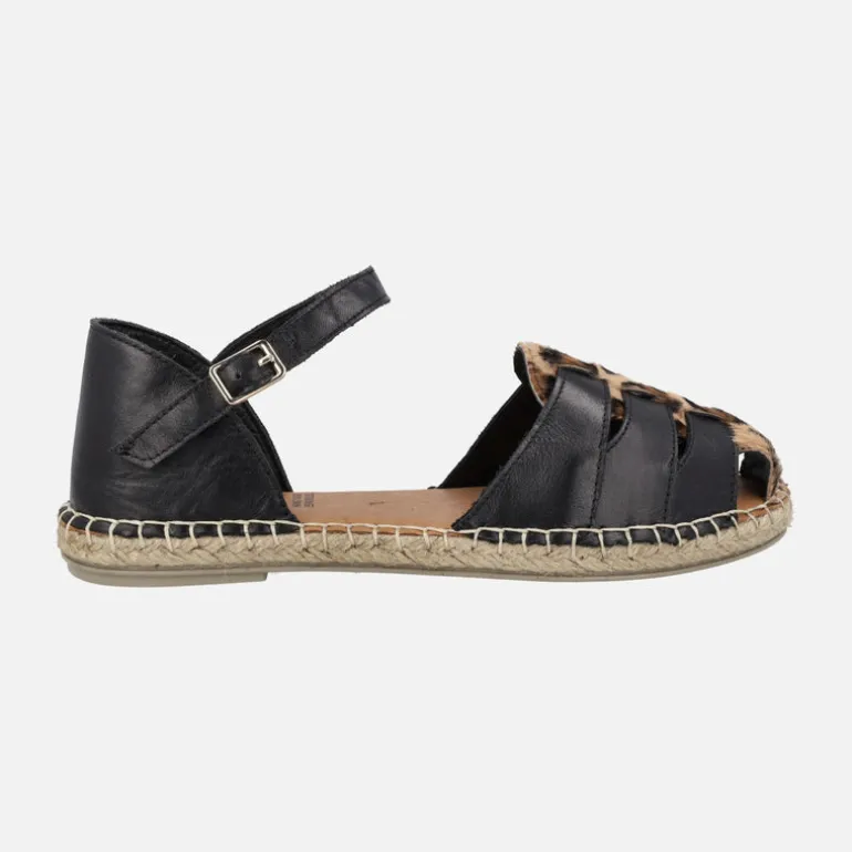 Zapatillas de esparto en piel estilo cangrejeras con detalles en leopardo
