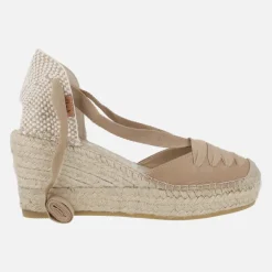 Zapatillas de esparto en piel camel con cintas