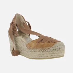 Zapatillas de esparto en serraje cuero con cintas