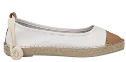 Zapatillas de esparto en combinado bicolor blanco y camel con cintas