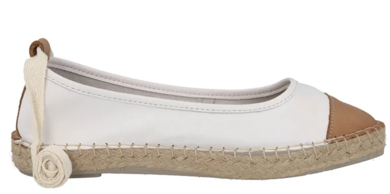 Zapatillas de esparto en combinado bicolor blanco y camel con cintas