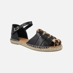 Zapatillas de esparto en piel estilo cangrejeras con detalles en leopardo