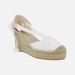ZAPATILLAS DE ESPARTO EN PIEL BLANCA CON CINTAS