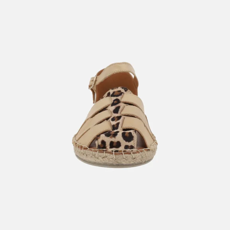 Zapatillas de esparto en piel estilo cangrejeras con detalles en leopardo