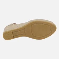 Zapatillas de esparto en rafia con adorno de cristales y cintas