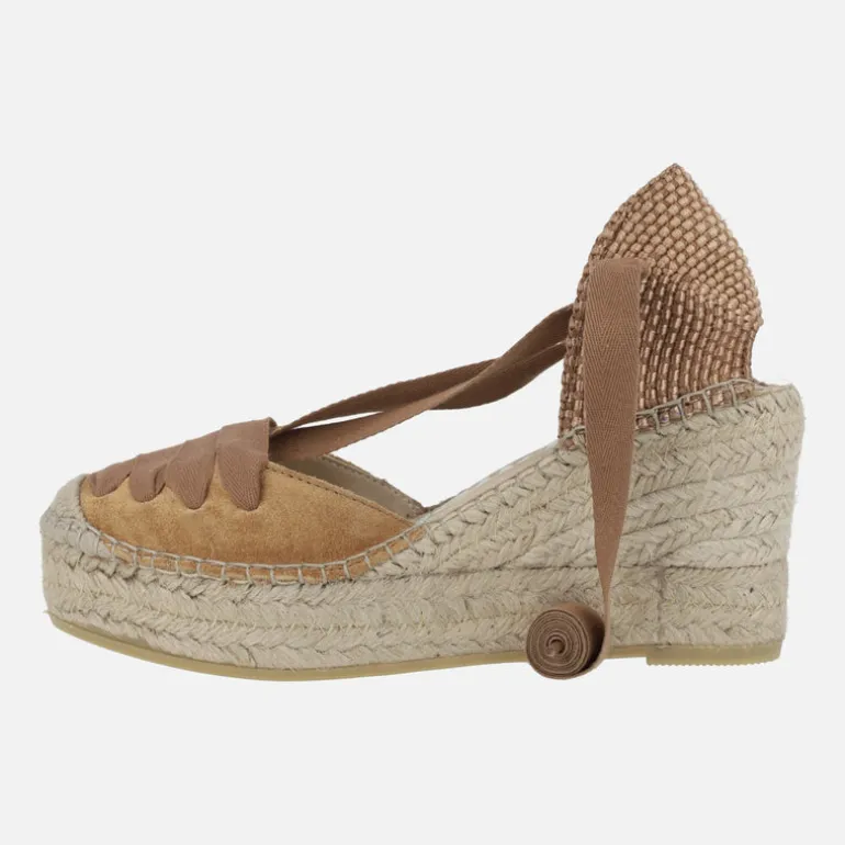 Zapatillas de esparto en serraje cuero con cintas