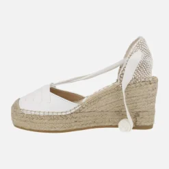 ZAPATILLAS DE ESPARTO EN PIEL BLANCA CON CINTAS