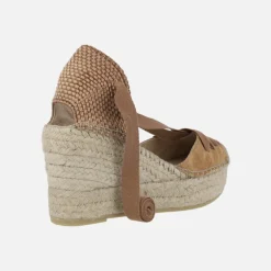 Zapatillas de esparto en serraje cuero con cintas