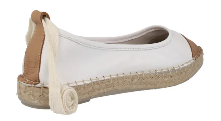 Zapatillas de esparto en combinado bicolor blanco y camel con cintas