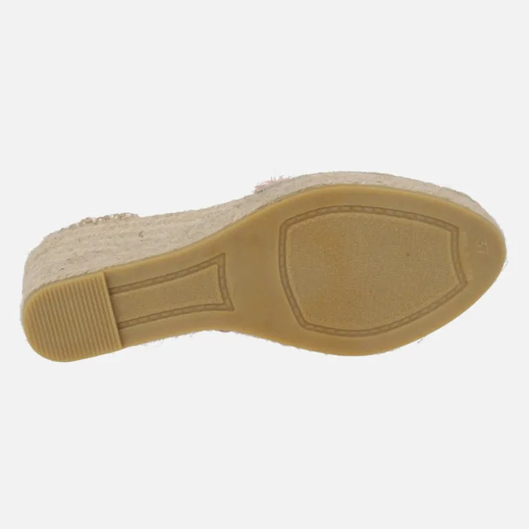 Zapatillas de esparto en rafia con adorno de cristales y cintas