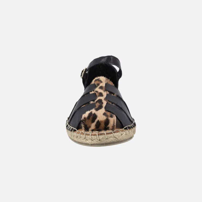 Zapatillas de esparto en piel estilo cangrejeras con detalles en leopardo