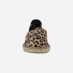 Zapatillas de esparto en piel negra y animal print leopardo con elásticos
