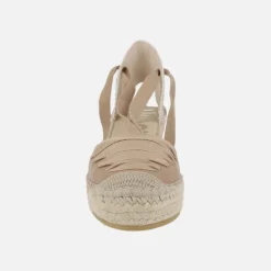 Zapatillas de esparto en piel camel con cintas