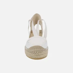 Zapatillas de esparto en piel blanca con cintas