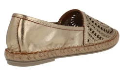 Zapatillas de piel troqueladas en metalizado oro con piso de esparto